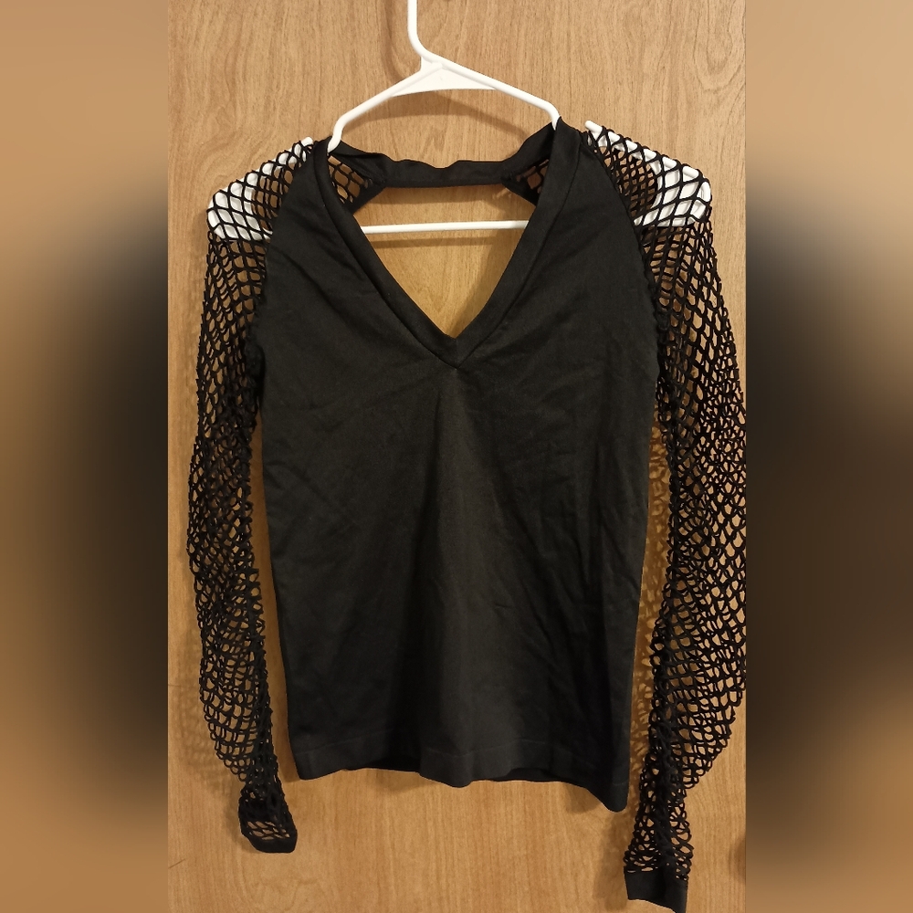 Black stretchy mesh shirt by venus